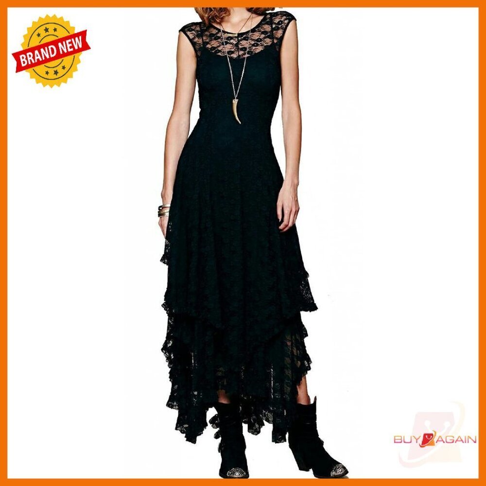 Sleeveless Backless Lace Midi Dress with Slip, A-Line Fit